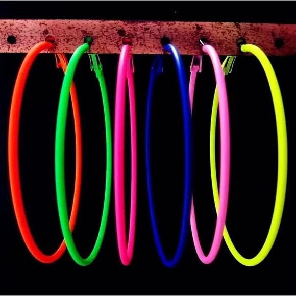 Neon color hoop earrings nightlife wear vibrant colors - Picture 1 of 6